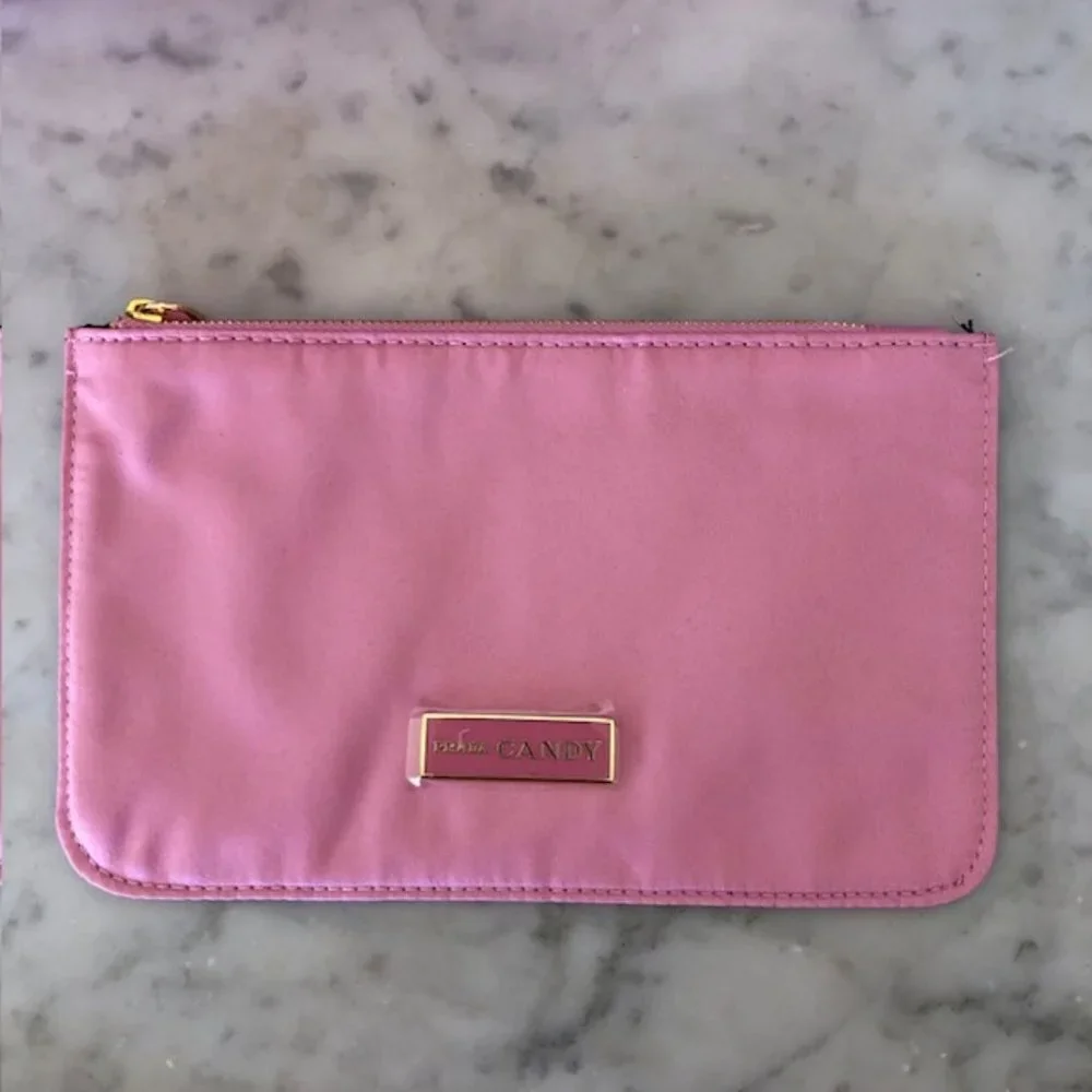 PRADA CANDY Set of Cosmetic Bags Pink Fabric Zip Top Rectangular NWOT
